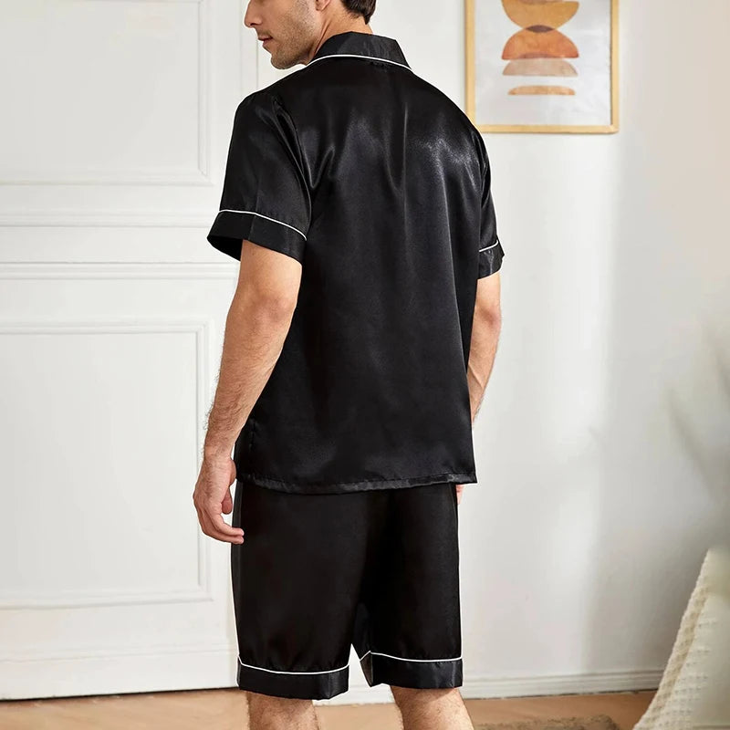 Herren-Pyjama-Set mit Karodruck, Kurzarm-Revers-Oberteil und elastische Shorts, bequem, perfekt für Sommer-Schlafanzüge und Loungewear