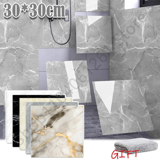 Simulated Thick Marble Tile Wall Sticker PVC Waterproof Self-adhesive Living Room Toilet Kitchen Home Floor Sticker