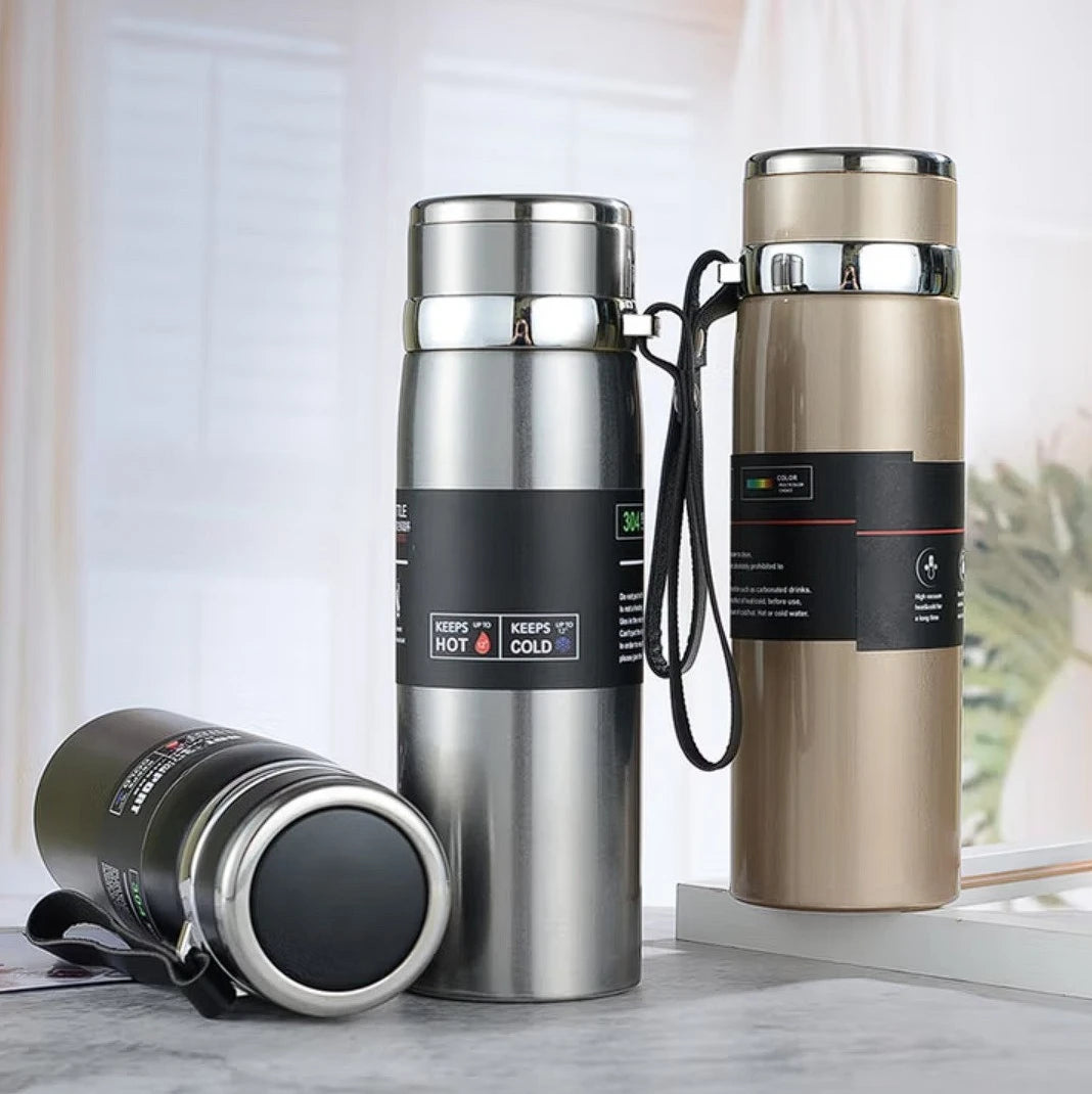1000ml Thermosflasche Thermoskanne Vakuumflasche Doppelwandiger Edelstahl Kaffee Tee Isolierbecher Auslaufsicher für Büro