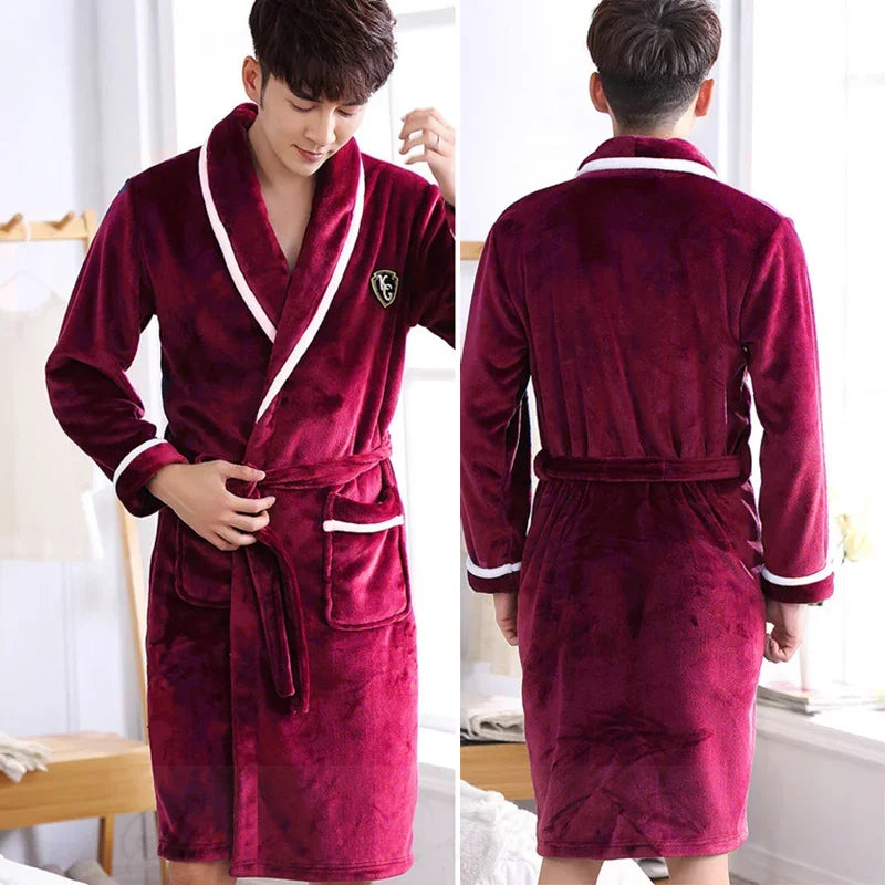 Peignoir Homme Polaire Épais Chaud Coral Fleece Flanelle Vêtement de Nuit Robe de Chambre Lingerie D'intérieur Vêtement D'intérieur Ample Peignoir