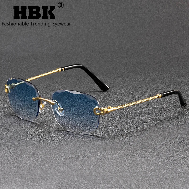 HBK Rahmenlose Metall Sonnenbrille Herren Wellenform geschnitten Sonnenbrille für Damen Reise Shopping Brille UV400 Sommer Stil