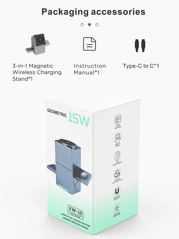 30W Touch Rotating Magnetic Multi-function 3 in 1 Wireless Charger for Iphone 16 15 14 13 Max Fast Charger Samsung Xiaomi