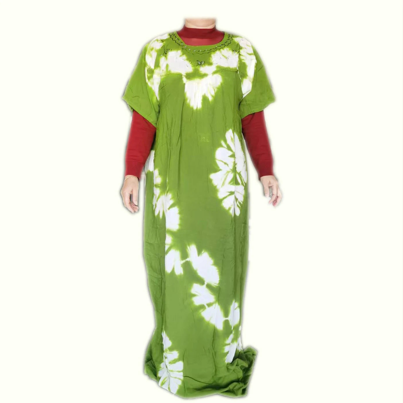 Nouvelle robe musulmane longue ample en pur coton tie-dye avec foulard, broderies scintillantes, respirante et confortable pour l'été 2025