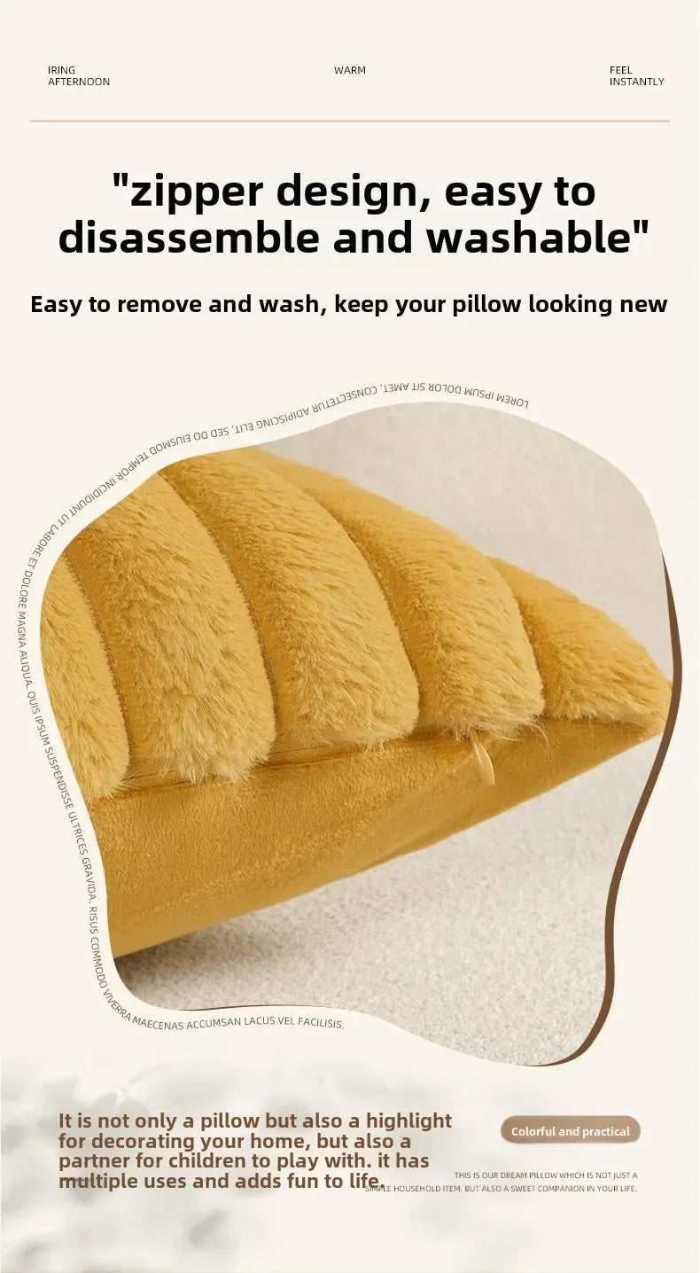Housse de coussin en fausse fourrure de lapin, housse de coussin moelleuse et douce à rayures, oreillers décoratifs, décoration de luxe pour canapé