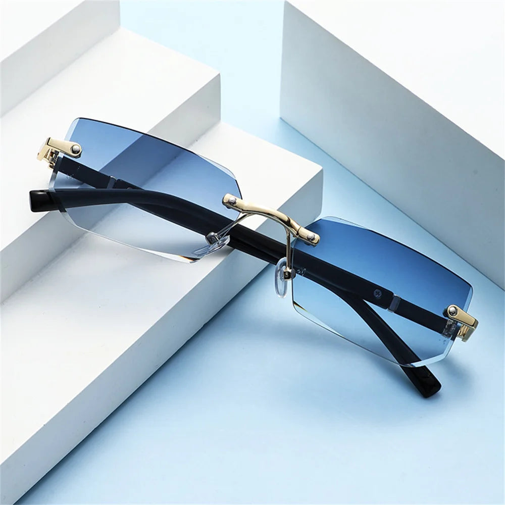 Randlose Sonnenbrille Rechteckig, Unisex Frameless Eyewear Designer Fashion Vintage Square Shade Y2k Sonnenbrille
