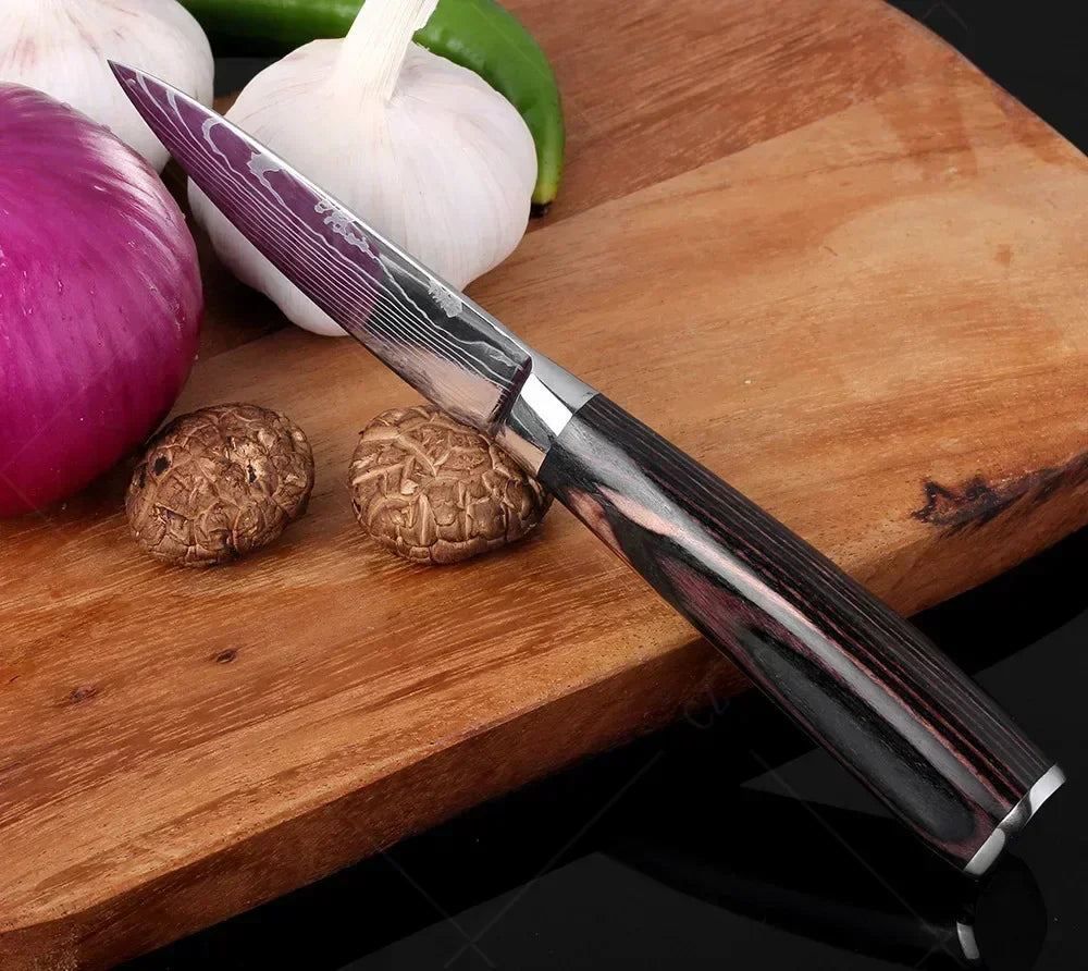 Couteau de Chef Damas Ensemble de Couteaux de Cuisine Professionnels Couteau à Désosser Couteau de Boucher Couteau Utilitaire Couteau Santoku Japonais avec Housse