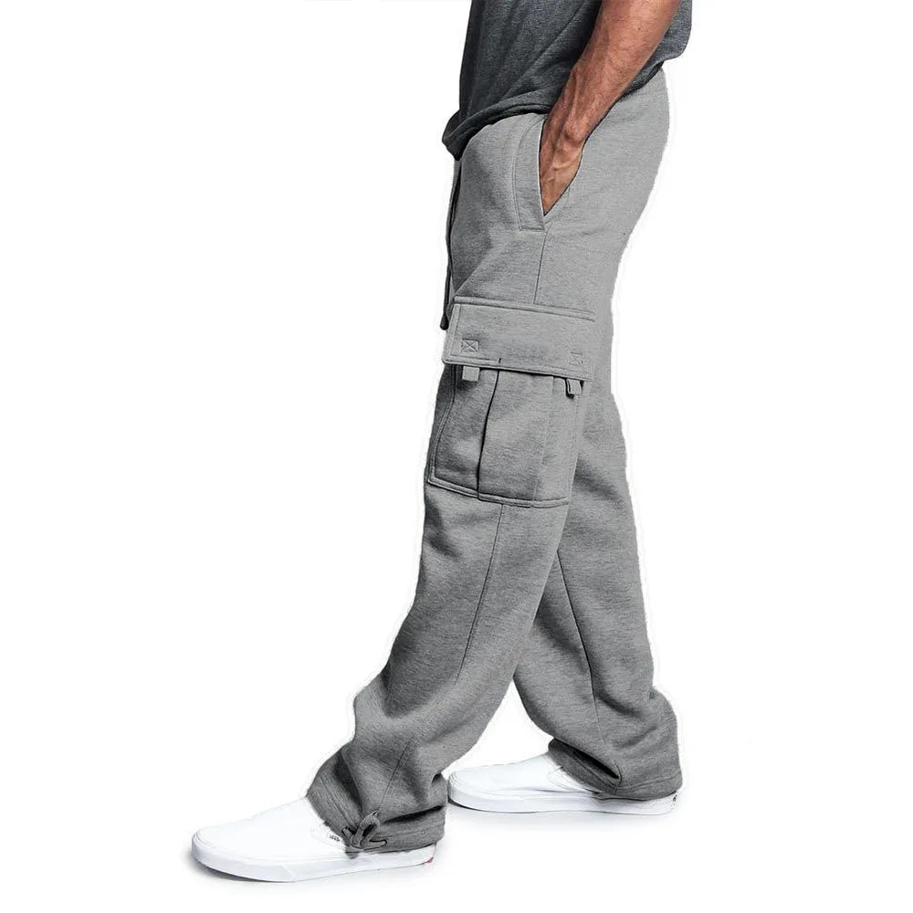 Frühling und Herbst Neue Herren Sport-Freizeit-Hose Multi-Pocket Lose Unifarbene Cargo-Arbeitshose Streetwear Herrenhose