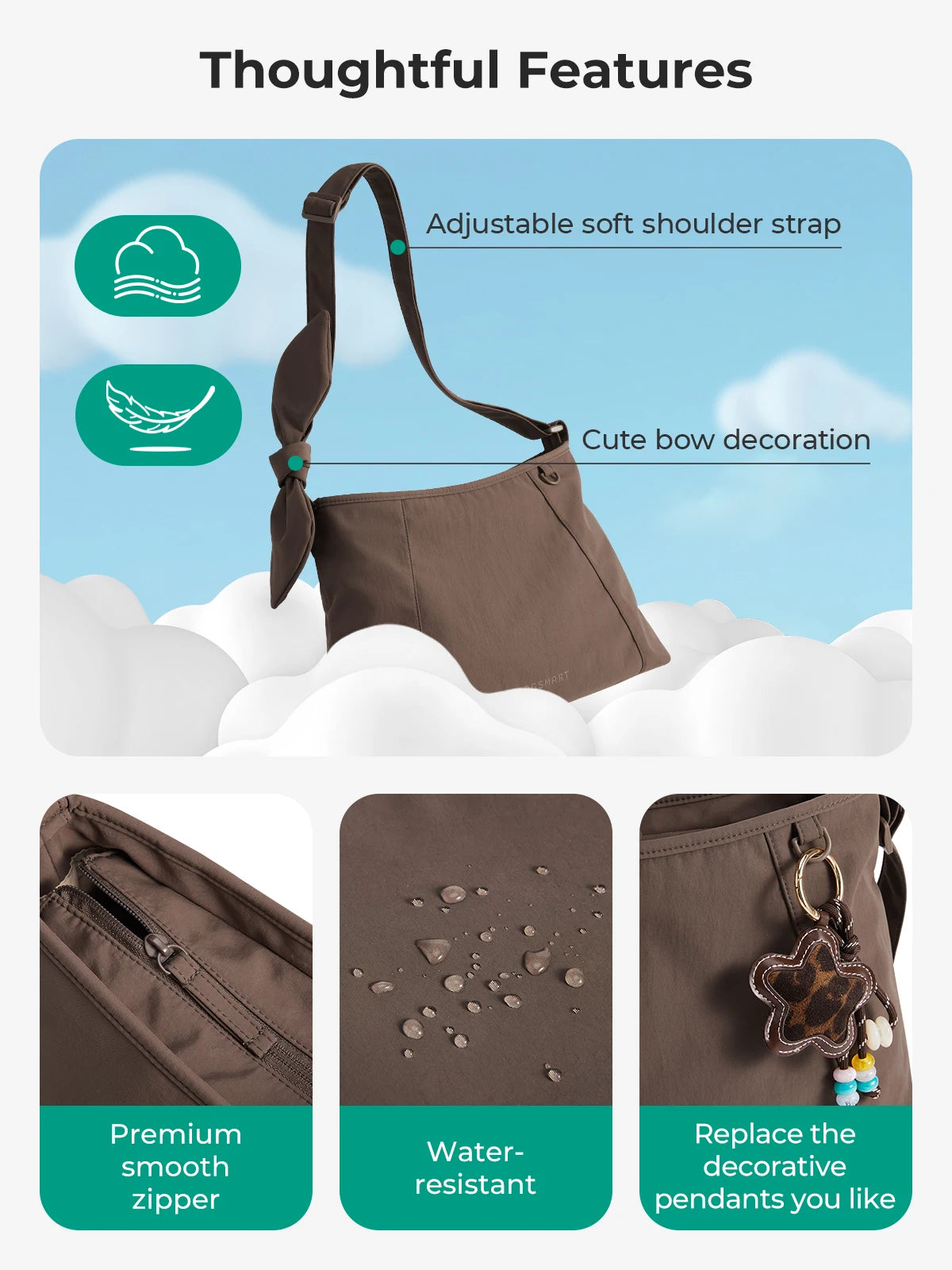 Sacs à bandoulière BAGSMART pour femmes, sac fourre-tout polyvalent léger et décontracté, sac à bandoulière pour le travail, sac hobo sous l'épaule