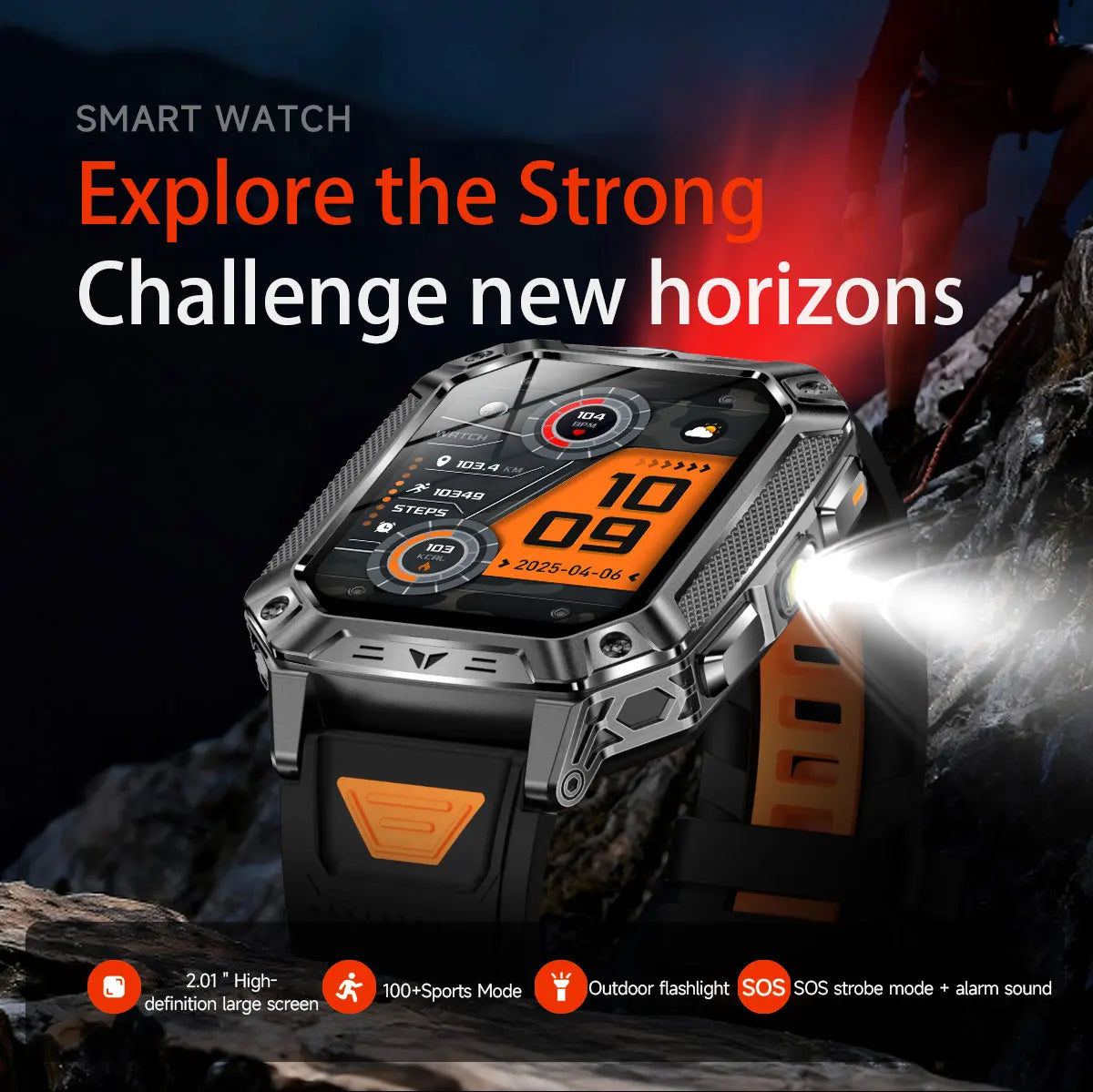 Montre connectée homme 2026 avec batterie ultra-large intégrée de 1400 mAh, GPS extérieur, écran AMOLED de 2,01", étanche 10 ATM, appel BT