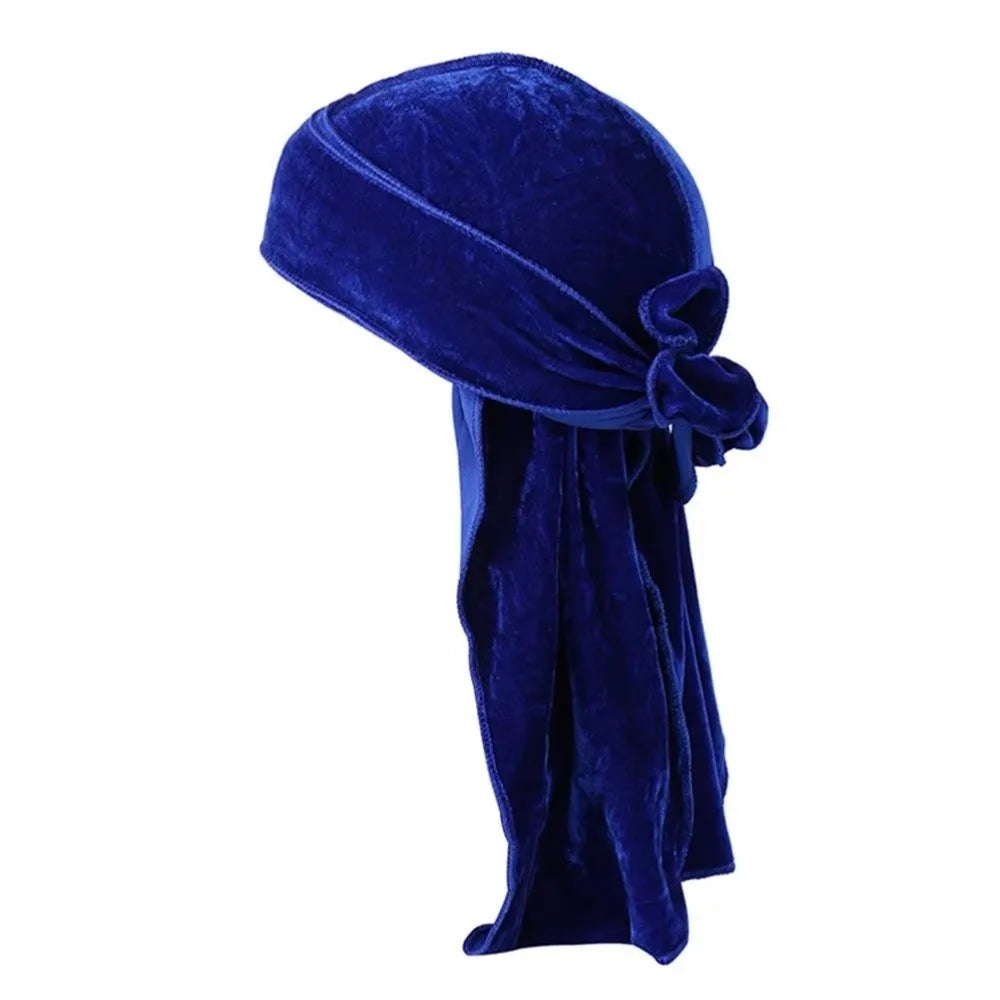 Nouveaux Durags en Velours Casquettes Longue Queue Chapeau Turban Respirant Bandeau Élastique Réglable Accessoires pour Cheveux
