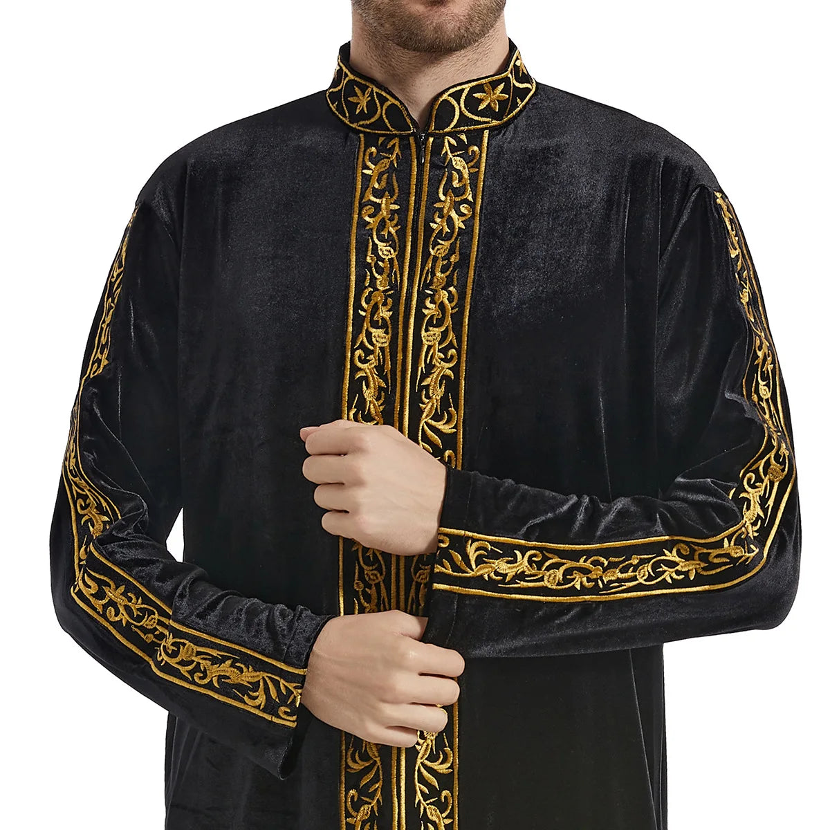 Muslimische Männer Jubba Thobe Islamische Kleidung Samt Kaftan Thoub Arabische Saudi-Robe Kleid Jubah Caftan Thawb Ramadan Gewand Naher Osten