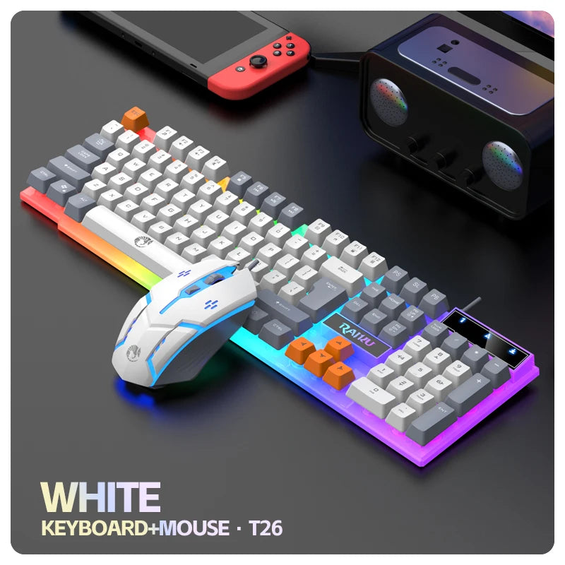 Clavier unique et souris de clavier RAIKU T26 Souris de clavier lumineuse trois tons Clavier de jeu tactile mécanique filaire