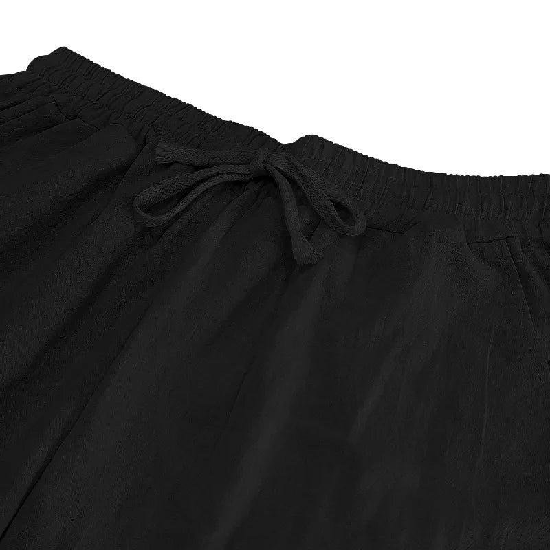 2024 neue Baumwoll-Leinen-Hose für Herren, große Größe, lässig, einfarbig, Schnürung