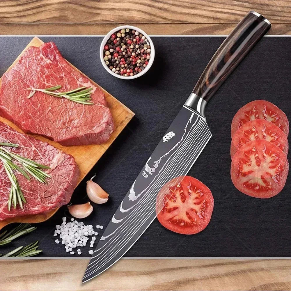 Couteau de Chef Damas Ensemble de Couteaux de Cuisine Professionnels Couteau à Désosser Couteau de Boucher Couteau Utilitaire Couteau Santoku Japonais avec Housse