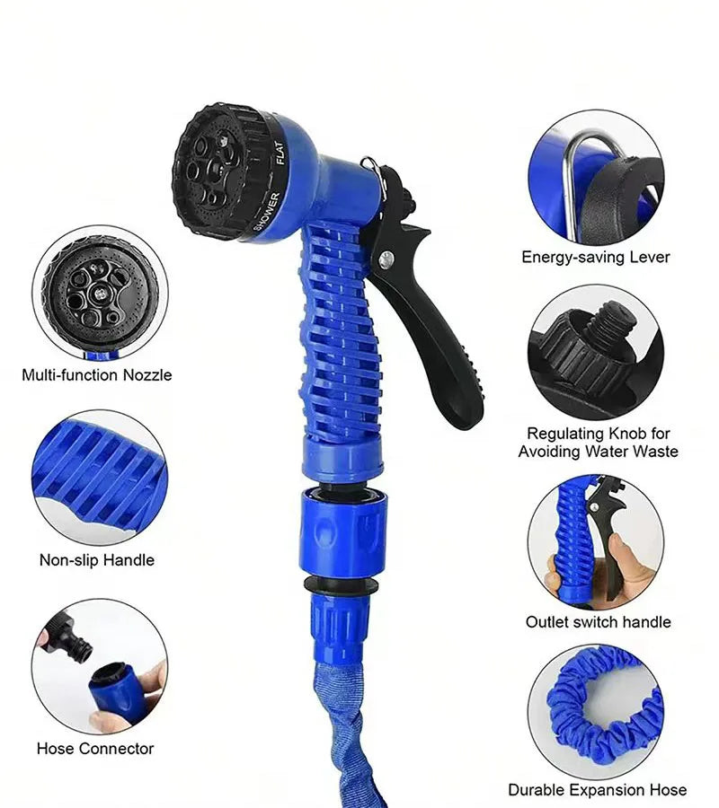 Tuyau d'arrosage extensible magique 25-200 pieds, conception légère, matériaux durables, 7 fonctions de pulvérisation d'eau, outils d'arrosage pour jardin et maison