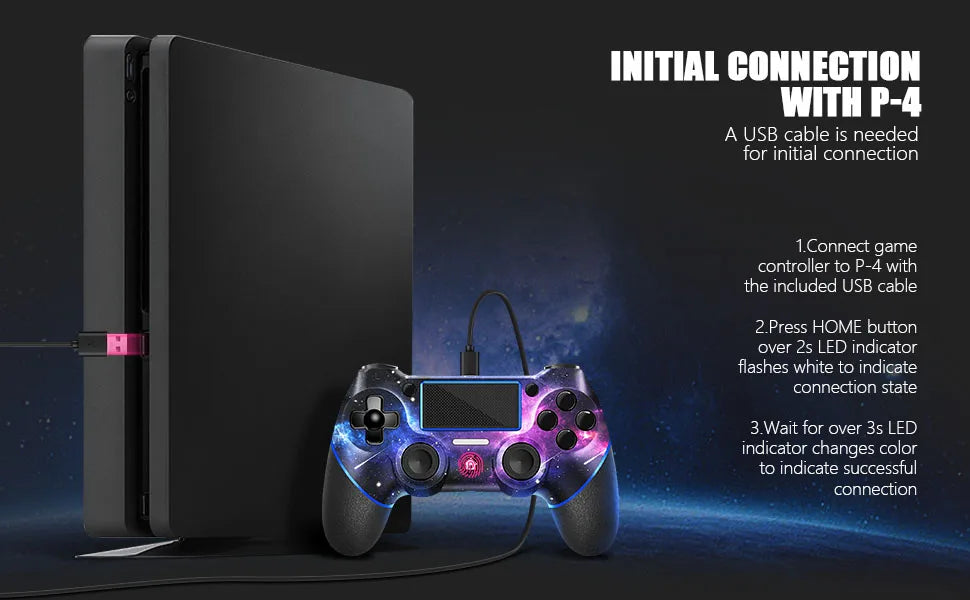 AceGamer Wireless Gamepad für PS4 Controller, mit USB-C-Kabel/Doppelmotoren/6-Achsen-Gyroskop/3,5-mm-Audiobuchse/Touchpad-Funktion