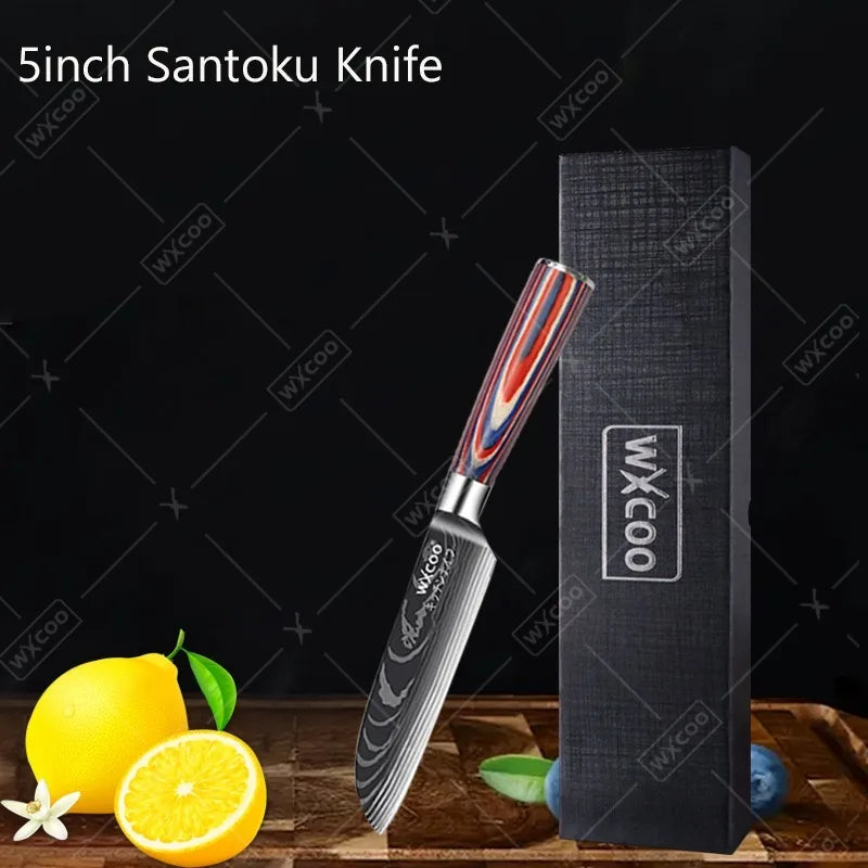 Professional Kitchen Chef's Knife Damascus Japanese Santoku Slicing Knife Meat Cleaver Stainless Steel Butcher Knife with Box