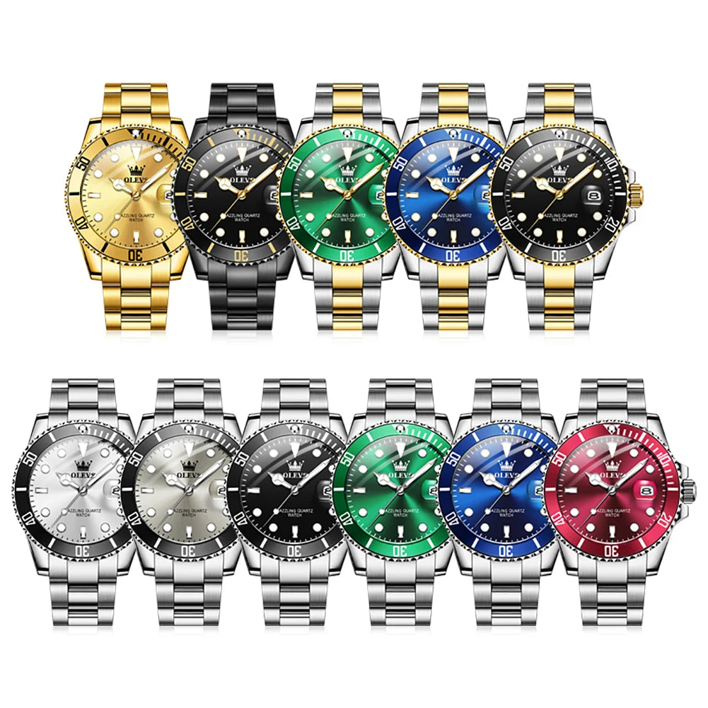 OLEVS 5885 Montre homme Marque originale Étanche Montre à quartz Bracelet en acier inoxydable Date automatique Montres cadeaux pour homme