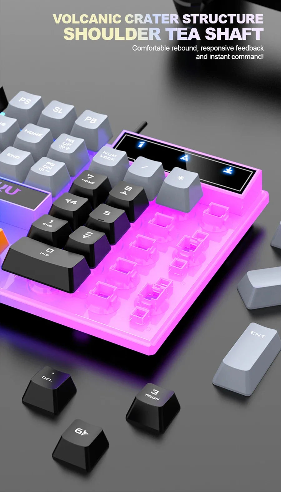 Clavier unique et souris de clavier RAIKU T26 Souris de clavier lumineuse trois tons Clavier de jeu tactile mécanique filaire