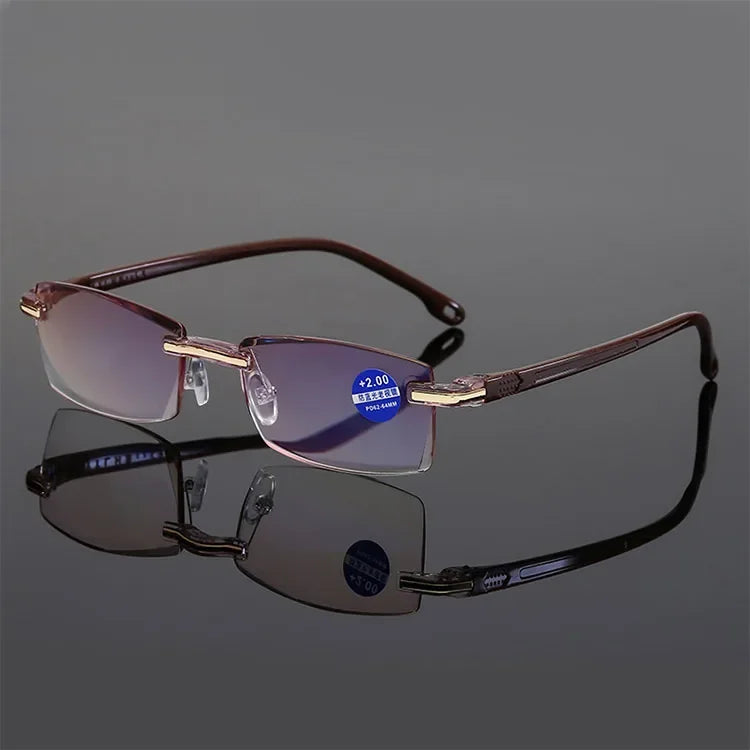Herren quadratische Lesebrille Business HD-Gläser Randlose Brille Damen Trendige Presbyopie Korrektionsbrille +1.0 bis +4.0