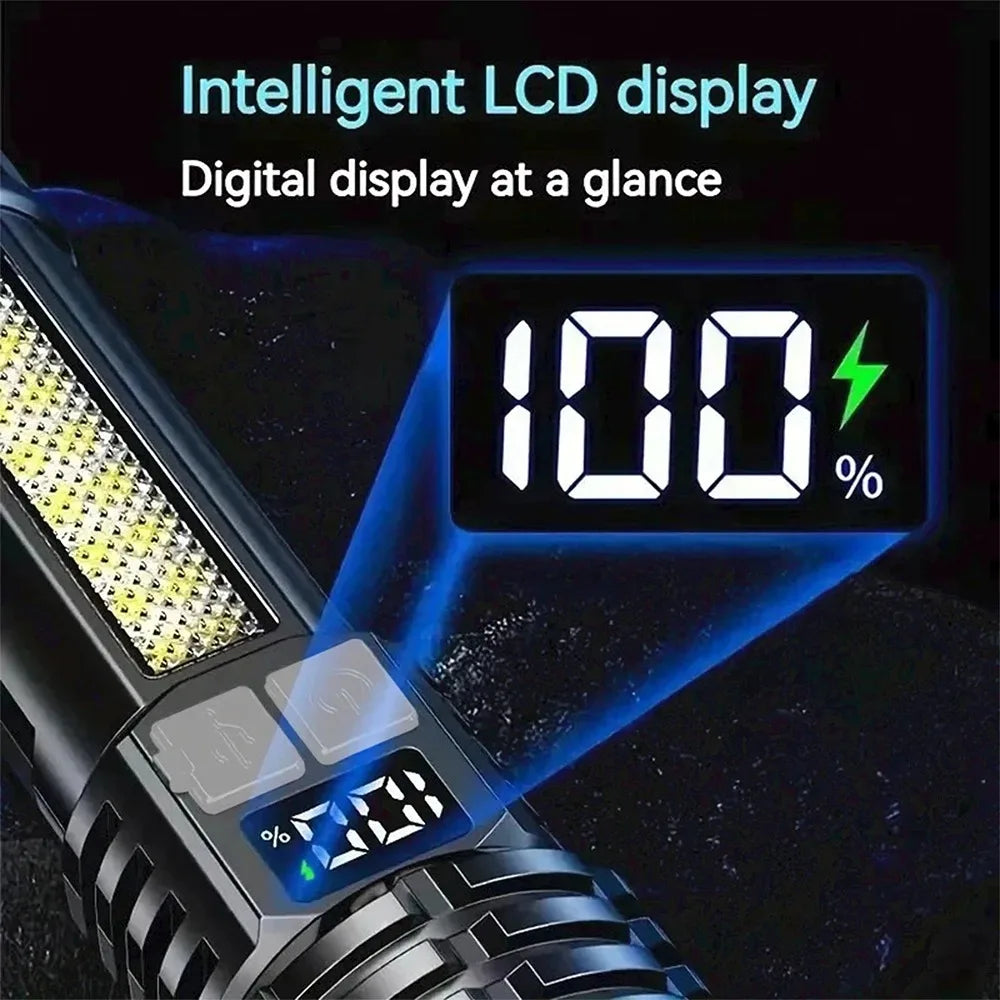Super Bright COB LED Flashlight TYPE-C Rechargeable Zoomable With Side Light Waterproof Torch Camping Hiking Emergency Outdoor