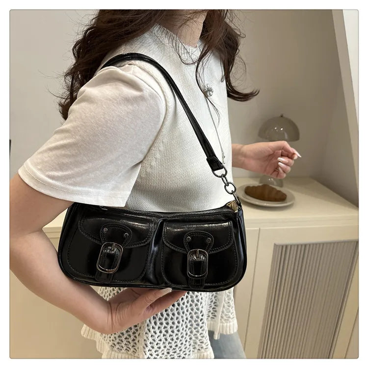 Fashion PU-Leder Damen Umhängetasche Kleine Doppel-Taschen Design Damen Achseltaschen Y2k Vintage Weibliche Handtaschen Clutch Geldbörse