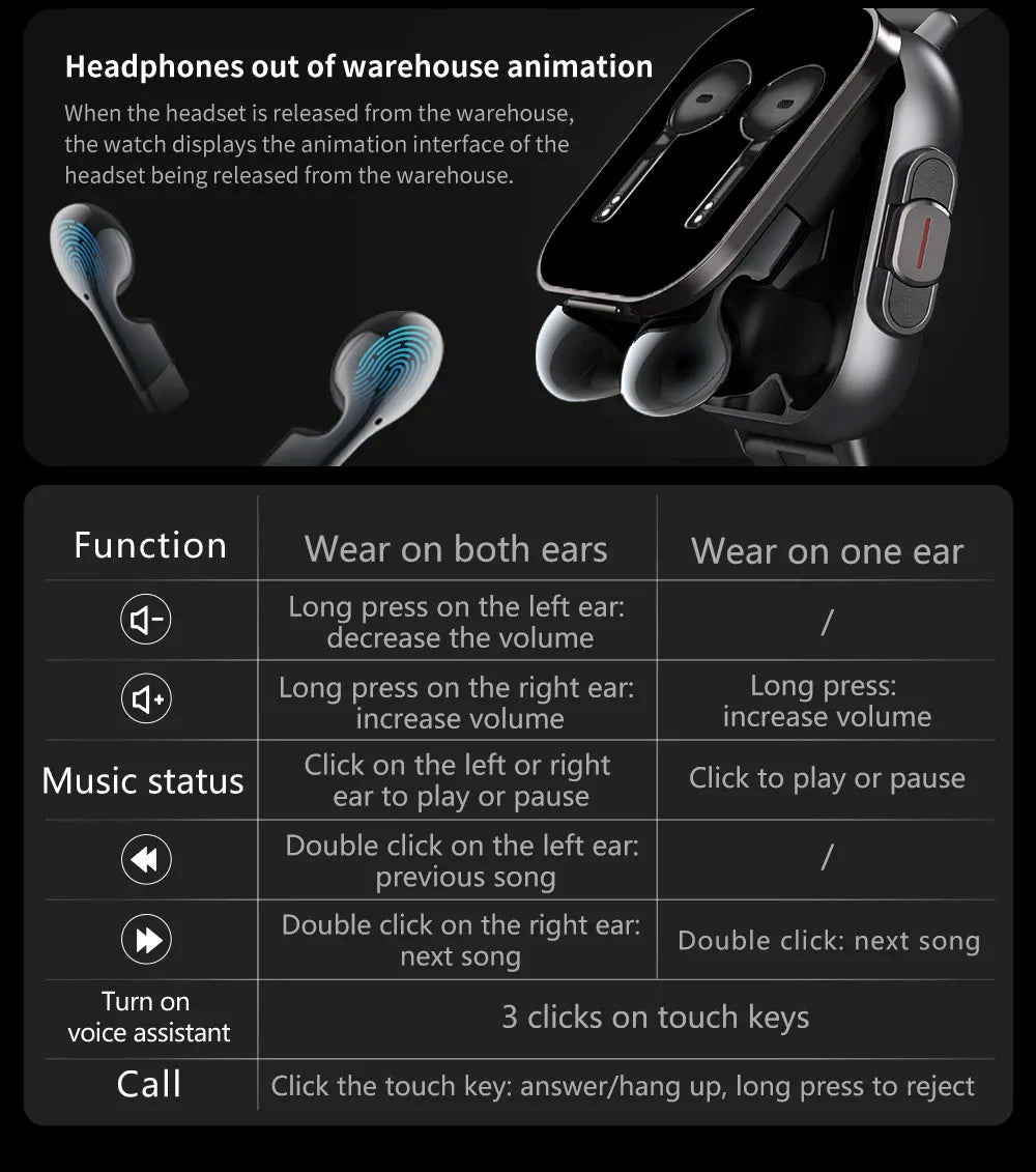 TWS Earphone Smartwatch 2.01" Headset 2-in-1 Smartwatch BT-Anruf Bluetooth Kopfhörer Uhren Herzfrequenz Sport Fitness Armband