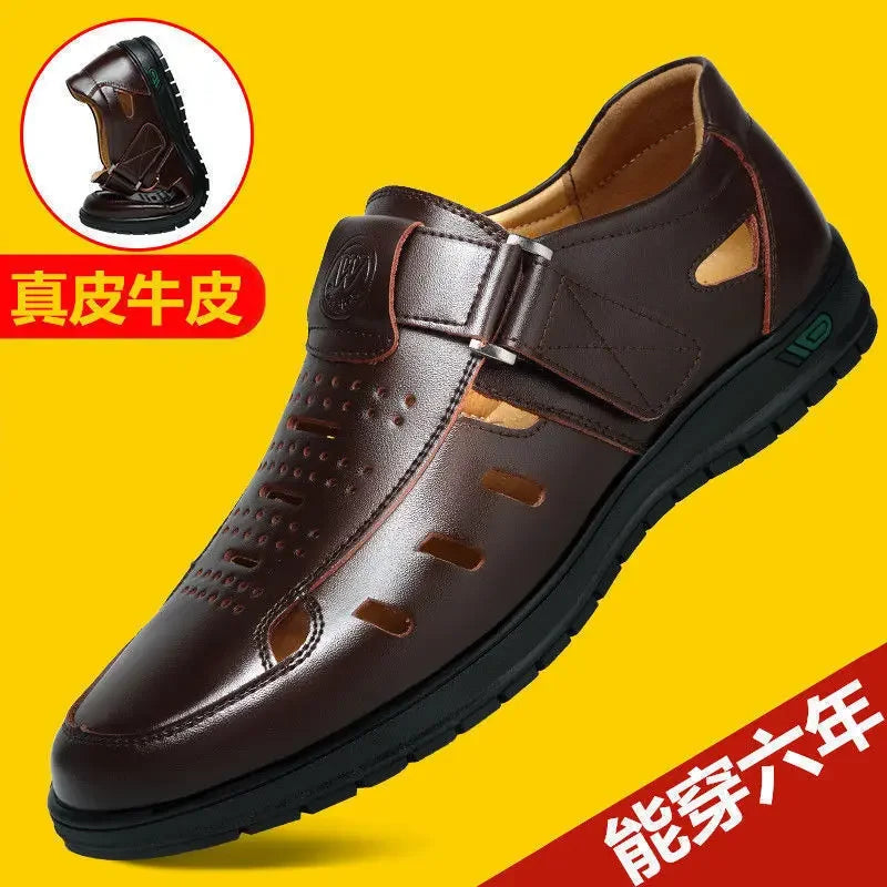 Sandales Homme en Cuir Véritable Chaussures Décontractées Respirantes d'Été pour Homme Sabots à Enfiler Extérieur Antidérapantes Faites à la Main Sandales