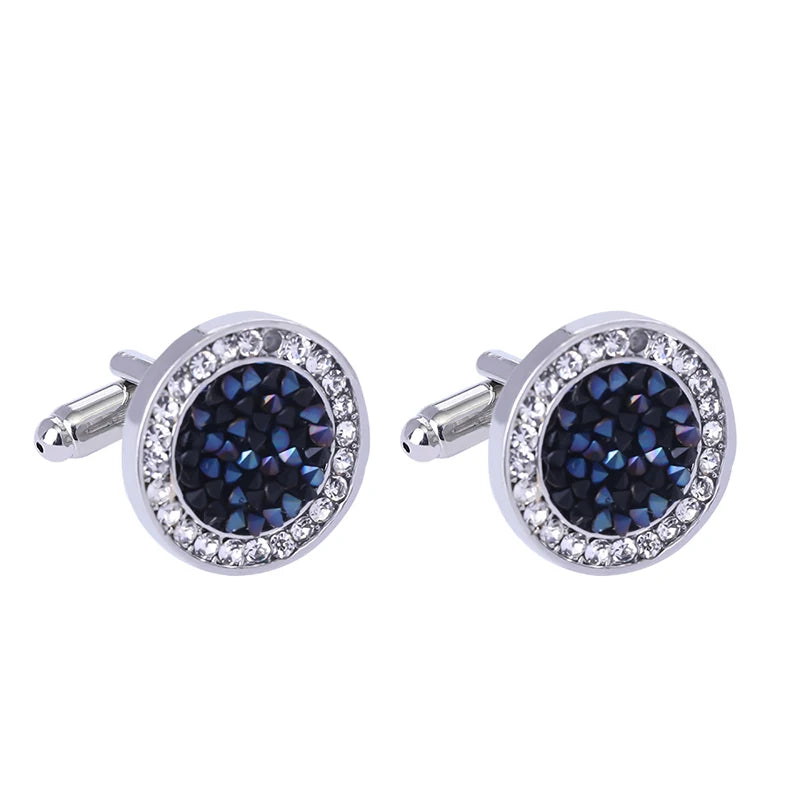 Modern Mens Cufflinks Pave Round Crystal Cuff Links Black Blue Rhinestone Color Dust Formal Button Ornaments