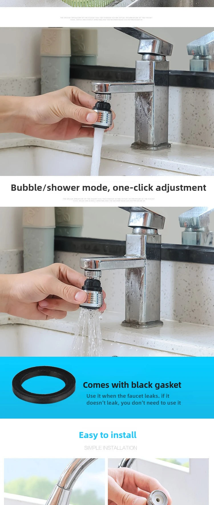 Water Tap Extension Water Faucet Extender Anti-Splash Heads Kitchen Faucets Extender Spare Parts Faucets Extended Aerator Filter