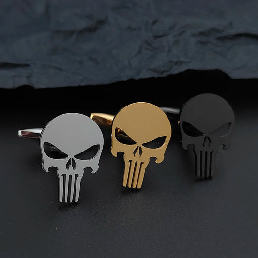 Trendige Totenkopf-Manschettenknöpfe aus Metall, personalisiertes Herrenabzeichen aus Edelstahl, Jacken-/Rucksackdekorationen.