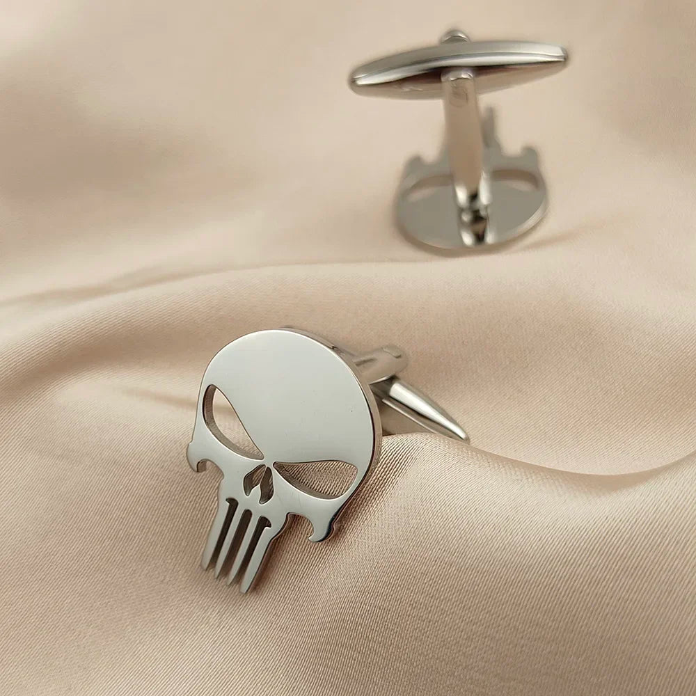 Manschettenknöpfe aus Edelstahl mit Totenkopf Vintage Personalisiertes Design Schmuck Skelett Manschettenknöpfe Party Hemd Ärmelknöpfe