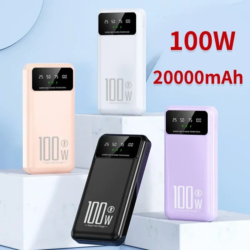 100W Superschnelles Laden Tragbares externes Akkuladegerät für iPhone 15 14 13 Samsung Huawei Xiaomi Powerbank 20000mAh