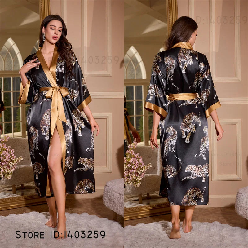 Großer Kimono Bademantel Blütenmuster Langer Morgenmantel Negligé Hauskleidung Frühling Sommer Neue Nachtwäsche Lose Pyjamas