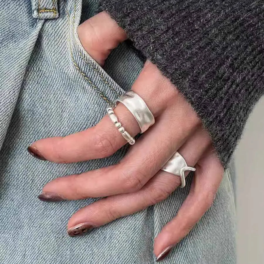 VENTFILLE 925 Sterling Silver Irregular Design Wave Golden Stackable Finger Rings Trendy Adjustable For Women Gifts Dropshipping