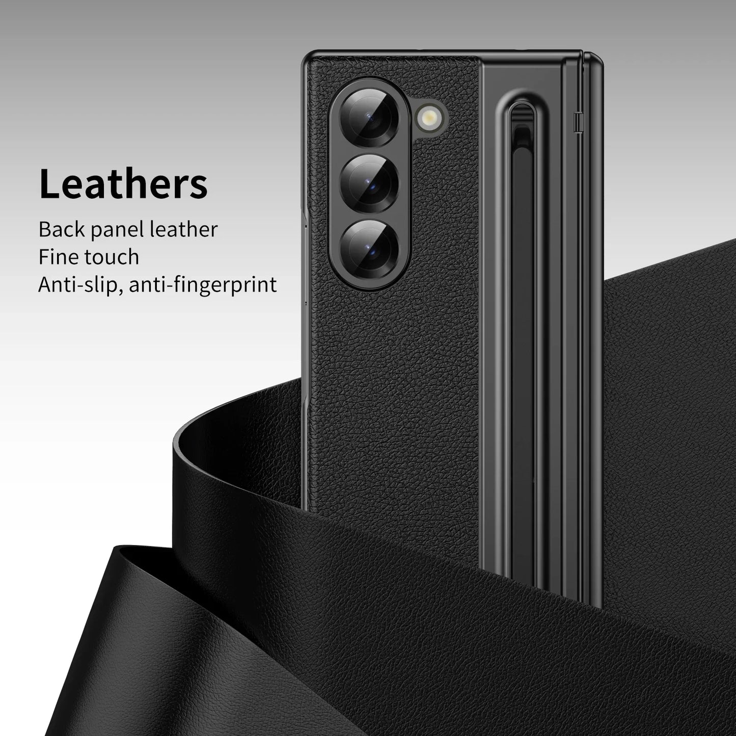 Leder mit Stahlfilm Stifthalter Handyhülle für Samsung Galaxy Z Fold 7 6 5 4 Fold7 Fold6 Scharnierschutz Stoßfeste Hülle