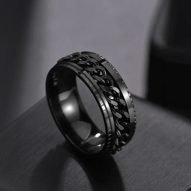 Westliche Mode Einfaches Design Drehbare Kettenring Silber Schwarz Gold Farbe Titan Stahl Ringe für Herren Damen