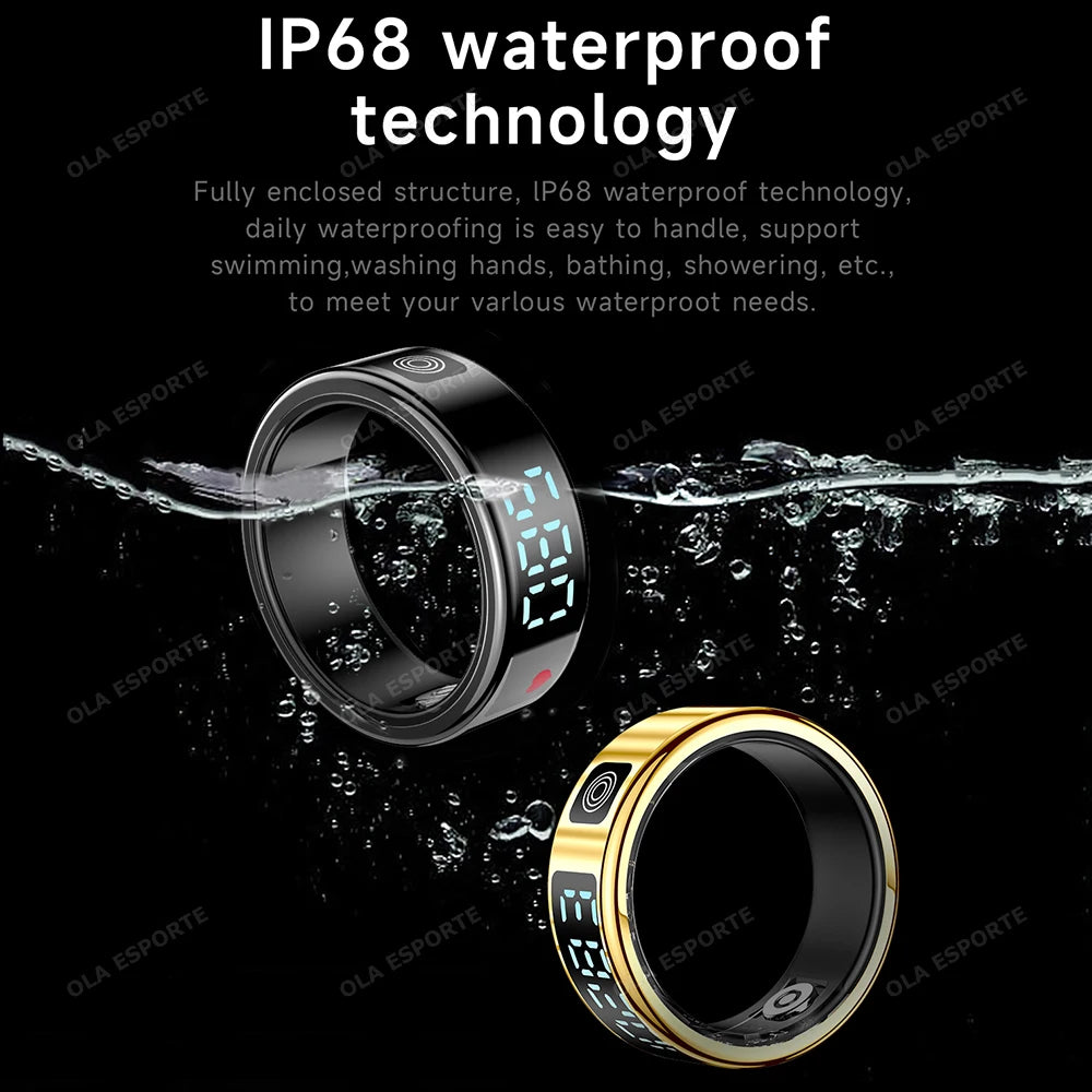 New LED Display Screen Smart Ring 5ATM Waterproof Heart Rate Sleep Multi Function Fitness Sports Rings Pedometer Men's women's