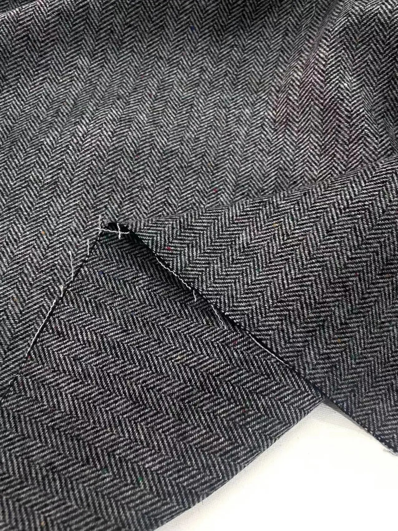 Silber Schwarz Fischgrät-Wollstoff Britischer Stil Herbst Winter Tweed Mäntel Hosen Schneidern Nähen DIY Material Großhandel
