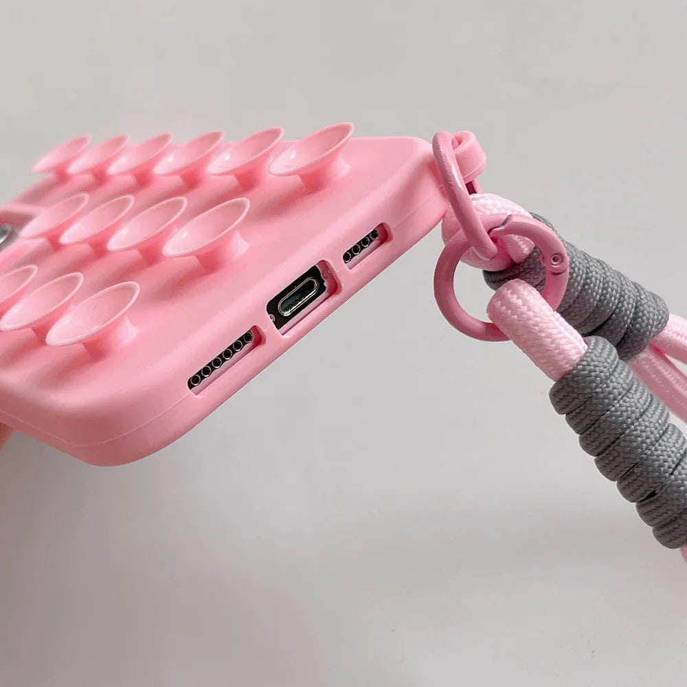 Suction Cup Phone Case For iPhone 16 Pro Max Case iPhone 17 13 11 12 14 15 Pro Max 14 Plus Wrist Strap Bracelet Lanyard Cover