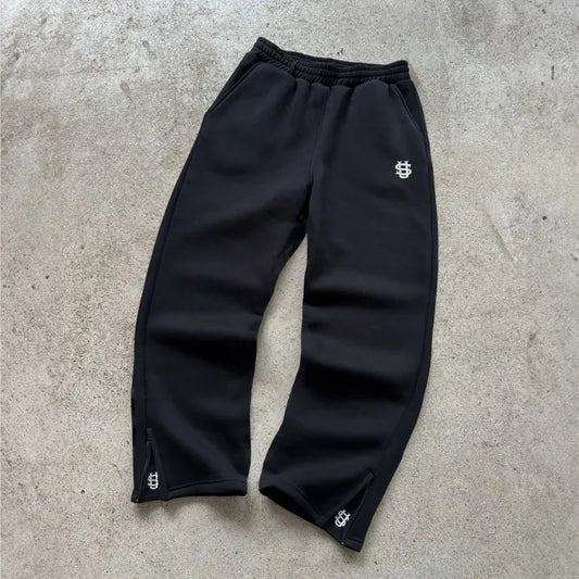 Pantalon décontracté rétro Y2K tendance pour hommes et femmes, brodé Hip Hop, taille élastique, fermeture éclair, ample, couleur unie, pour le sport