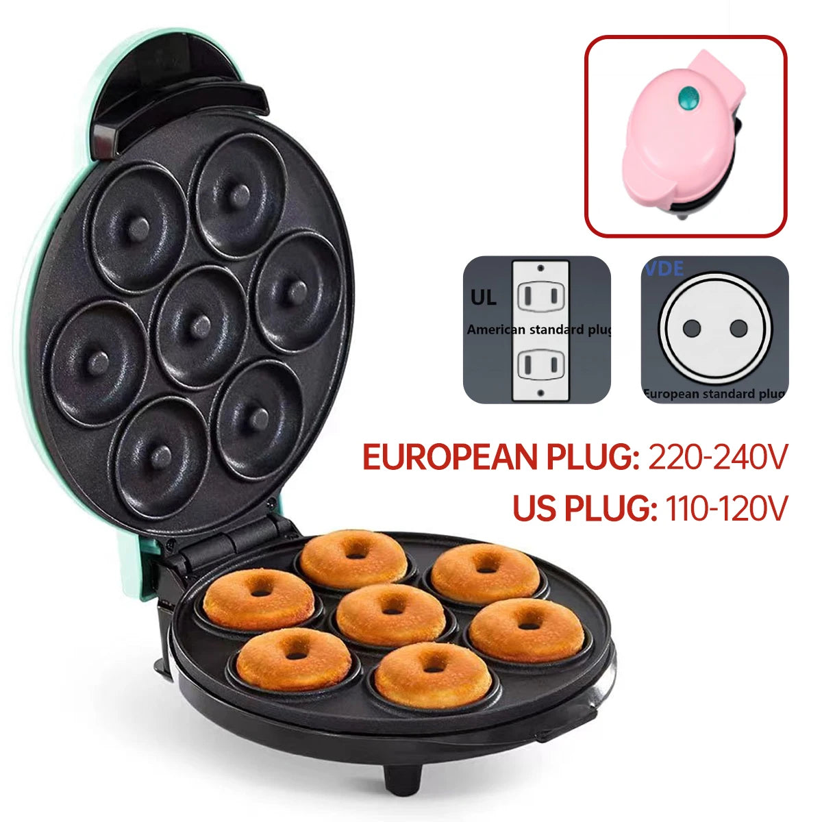 Machine à beignets 7 trous, Machine à gâteaux pour le petit-déjeuner, Norme européenne 220V, Mini machine à cuire norme américaine 110V