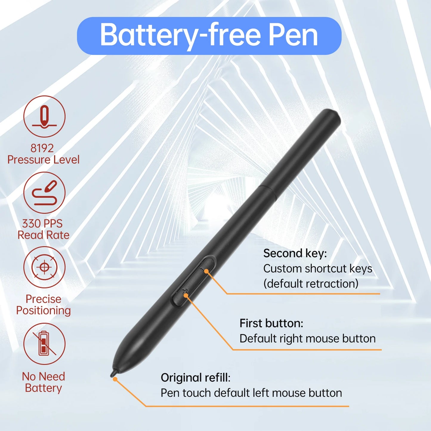 VINSA T1161 Grafiktablett Ultradünnes Kunst-Design-Skizze mit batterielosem Stift 8 Stiftspitzen 8192 Druckstufen