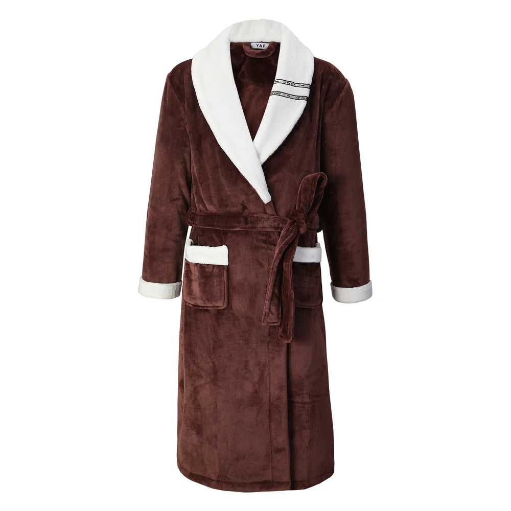 Peignoir Homme Polaire Épais Chaud Coral Fleece Flanelle Vêtement de Nuit Robe de Chambre Lingerie D'intérieur Vêtement D'intérieur Ample Peignoir