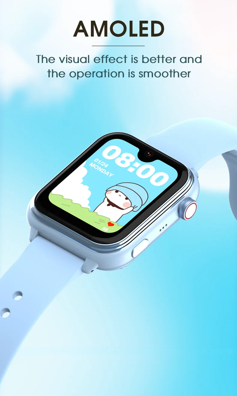 Montre intelligente GPS Wonlex KT37 pour enfants avec assistant vocal IA, application de surveillance, suivi de localisation WiFi, appel vidéo 4G