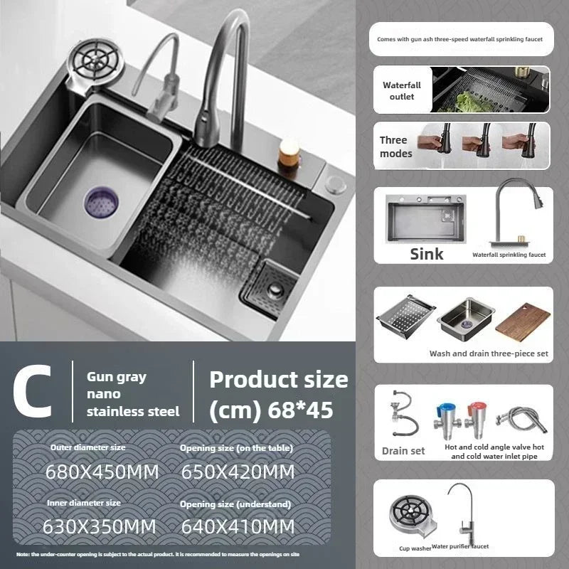 Stainless Steel Thickened SUS304 Sink,Household Kitchen Sink, Dishwashing Nano Process Countertop Sink Sink Kitchen