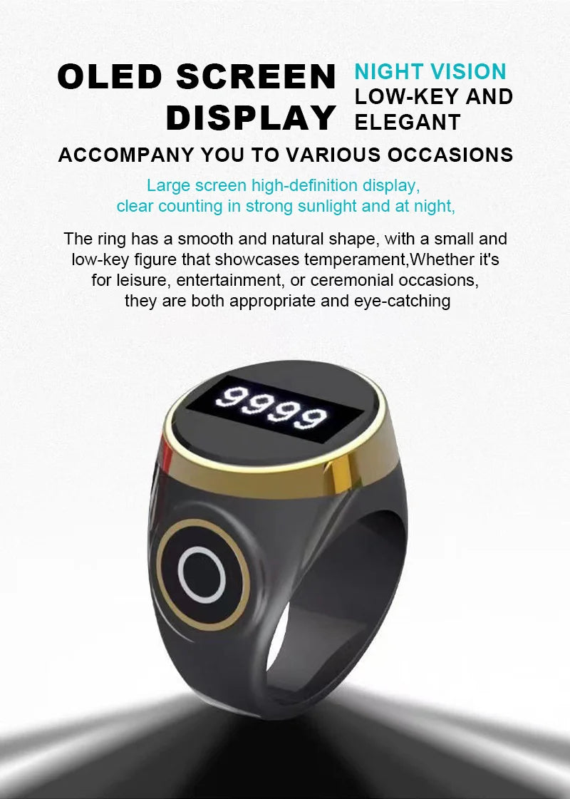 Smart Tasbih Tally Digital Counter for Muslims Tasbeeh Zikr Ring 5 Prayer Time Vibration Reminder Waterproof
