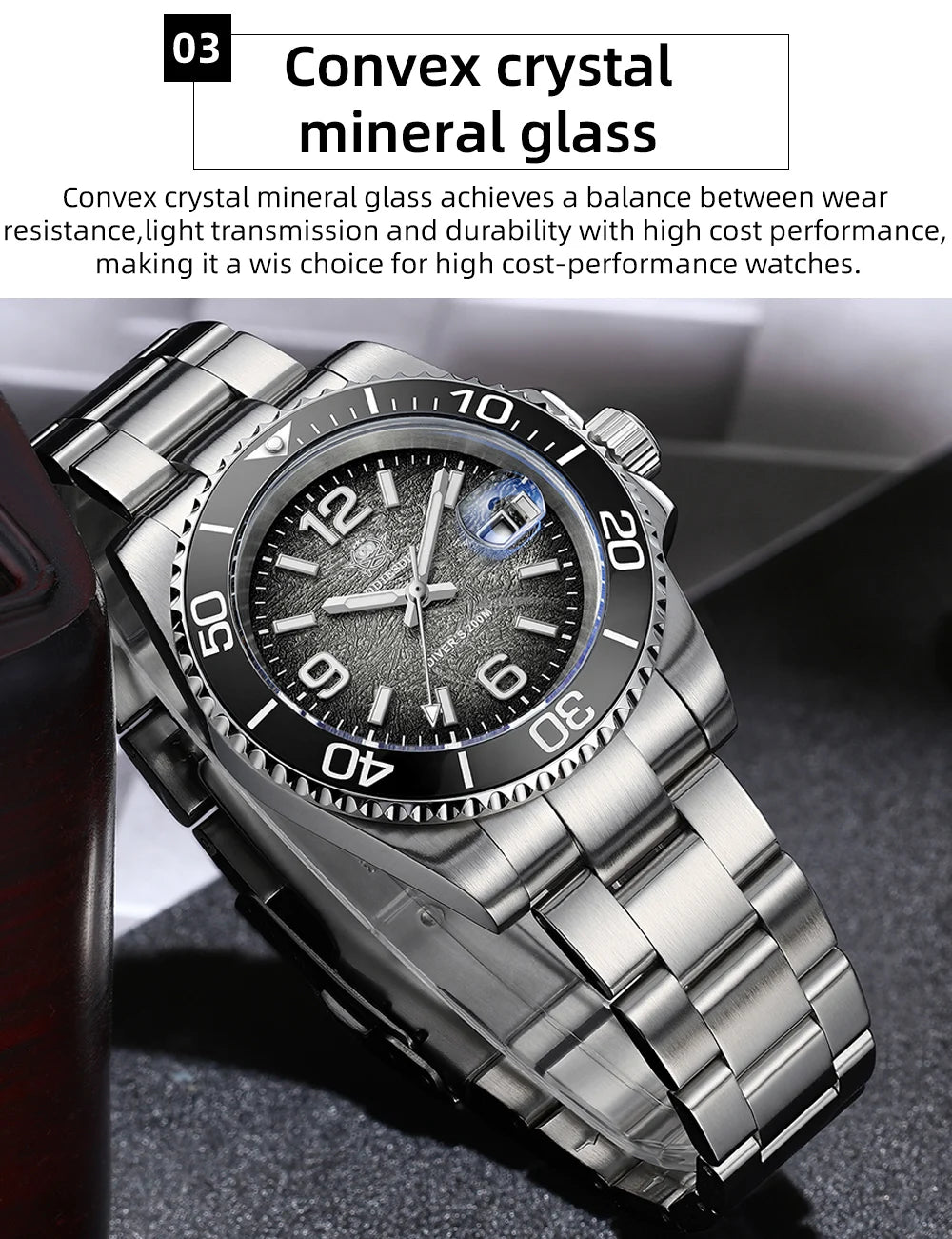 Montre de Plongée Homme ADDIESDIVE 41mm AD2513 Étanche 200m Acier Inoxydable 316L Montre-Bracelet à Quartz Calendrier BGW9 Super Lumineux