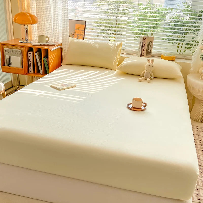 Drap-housse en coton doux avec élastiques, couleur unie, antidérapant, pour lit double, King, Queen, 140/160/200
