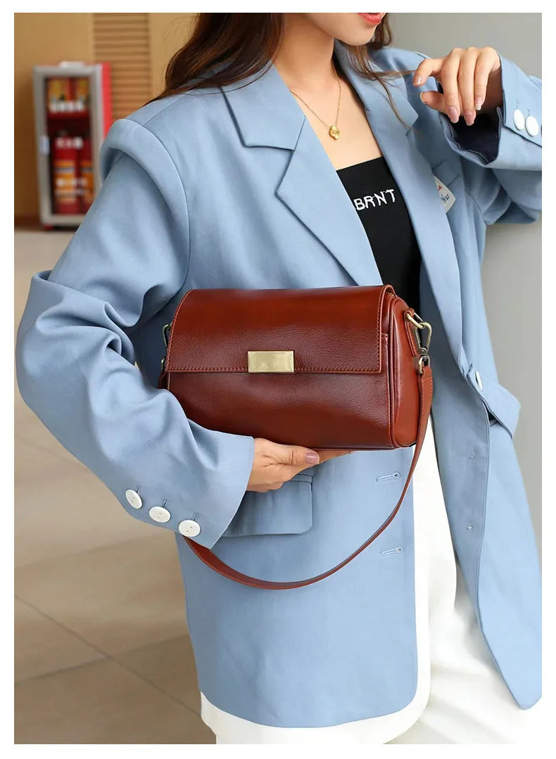 Vielseitige Damen-Umhängetasche aus Rindsleder, Damen-Crossbody-Tasche, Neu 2025, pflanzlich gegerbtes Oberleder, lässige Messenger-Handtasche
